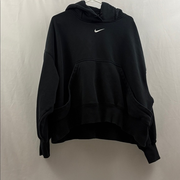 Nike Women’s Cropped Hoodie Size Medium Black Center Swoosh - Picture 2 of 9